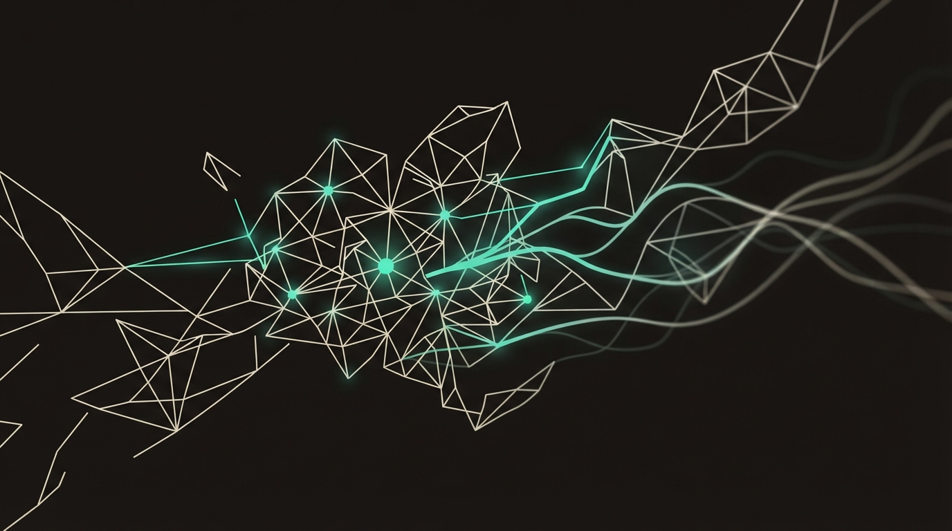 Abstract illustration of a neural network blooming into organic flowing lines