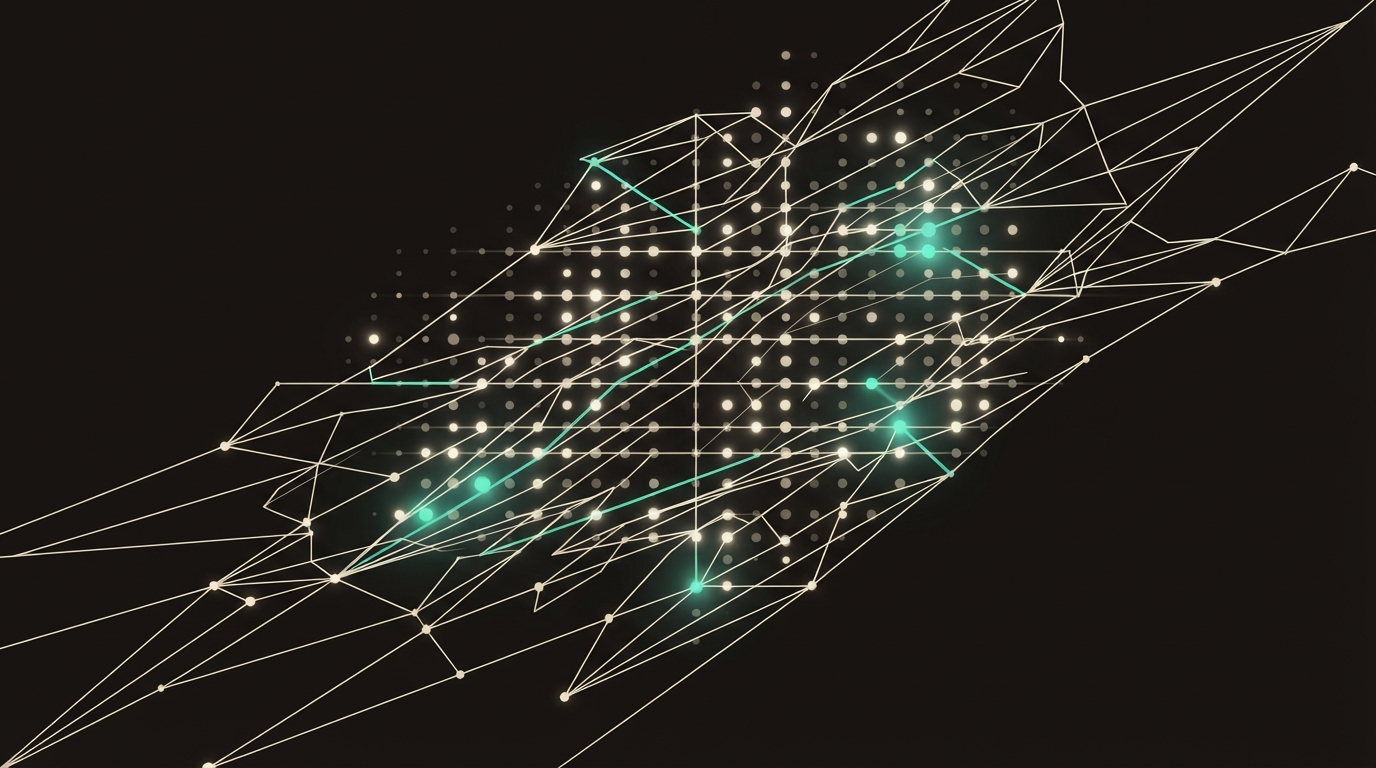 Abstract illustration of a grid of glowing nodes representing a comparison matrix