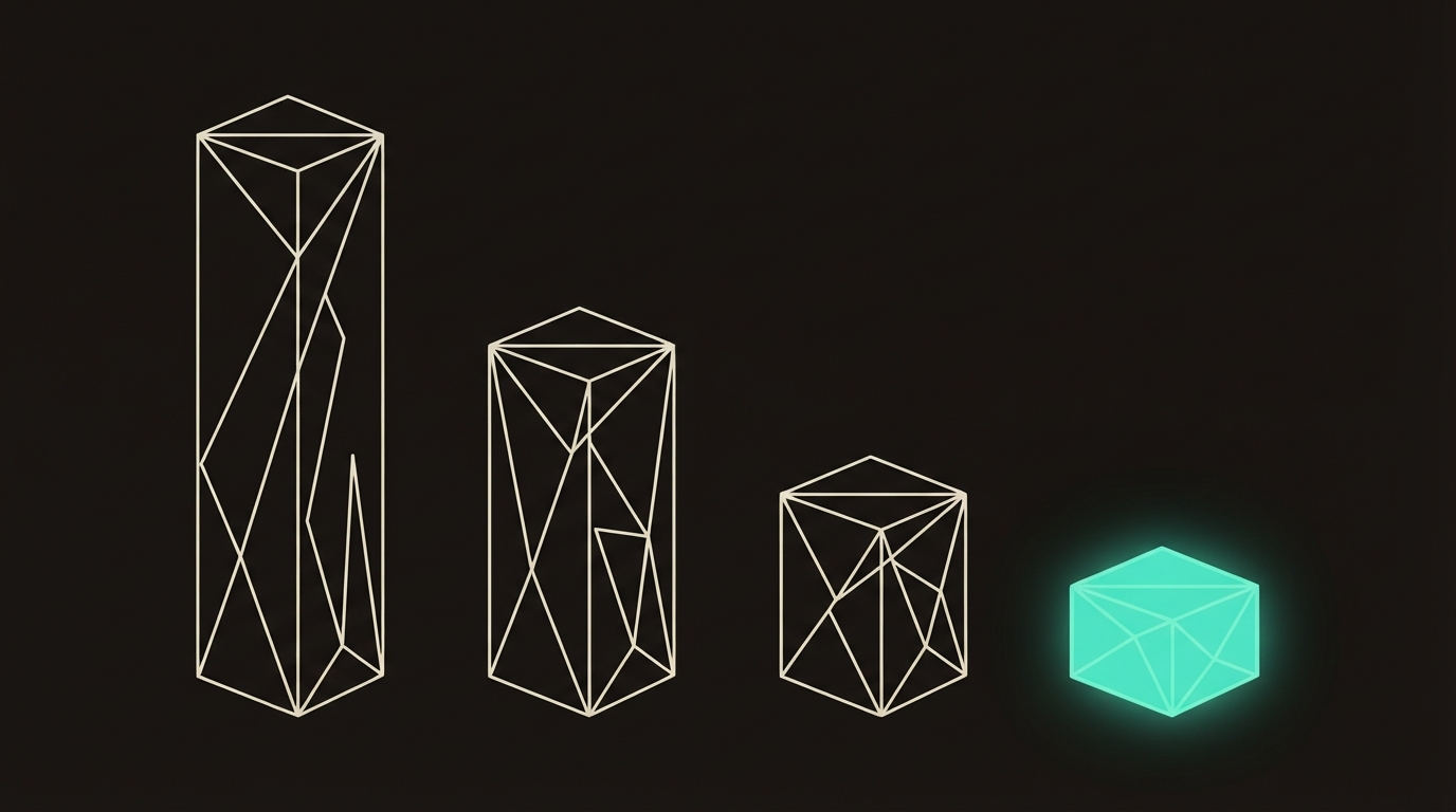 Abstract illustration of stacked geometric bars of descending height suggesting falling cost tiers