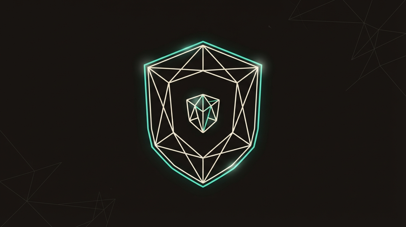 Abstract illustration of a shield protecting a brand emblem
